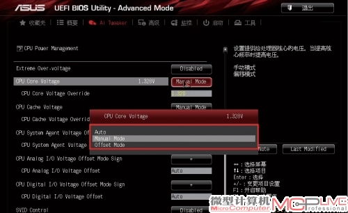 调节电压时，应采用更为直观的“Manual Mode”手动调节模式。